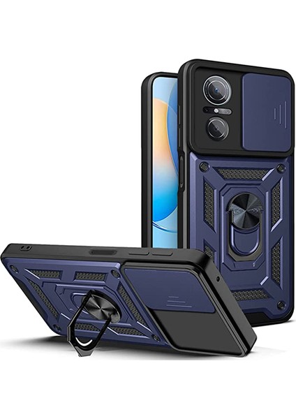 Huawei Nova 9 Se Kılıf Sert Silikon Tank Aramid Sürgülü Vega Yüzüklü Lacivert