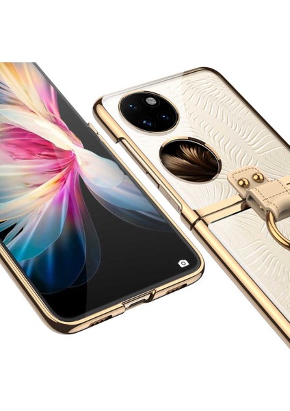 Casestreet Huawei P50 Pocket Kılıf Şeffaf Sert Pvc Kenar Renkli Ring Siyah modelleri