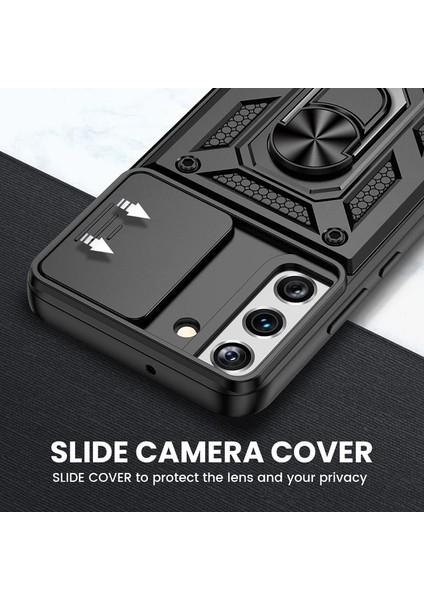 Casestreet Samsung Galaxy S22 Kılıf Sert Silikon Tank Aramid Sürgülü Vega Yüzüklü Siyah fiyatları