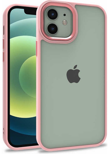 Casestreet Apple iPhone 12 Kılıf Flora Sert Silikon Arkası Cam Şeffaf Pembe