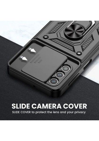 Casestreet Samsung Galaxy A13 4g Kılıf Sert Silikon Tank Aramid Sürgülü Vega Yüzüklü Lacivert modelleri