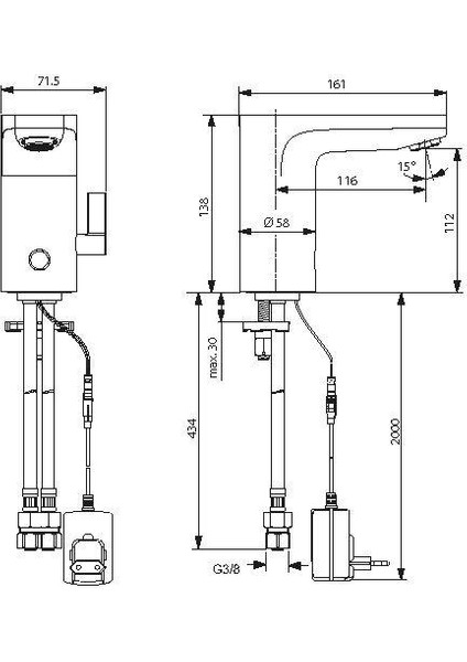 Ideal Standart Ceraplus Sensörlü Lavabo Bataryası Elektrikli-Çift Su Girişli - A6146AA