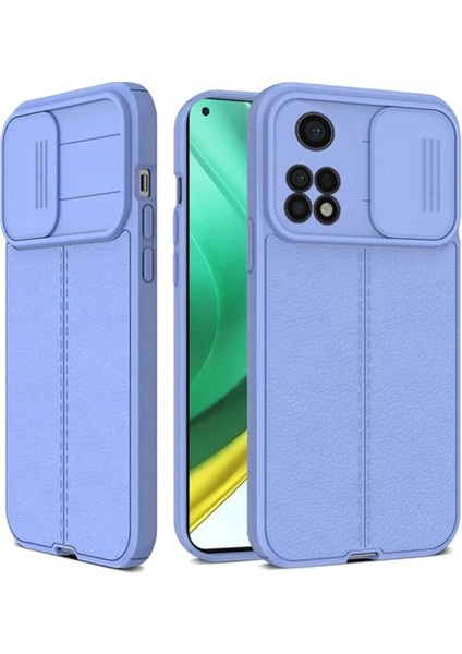 Casestreet Xiaomi Mi 10T Kılıf Kamera Sürgülü Deri Dokulu Mat Silikon Mor