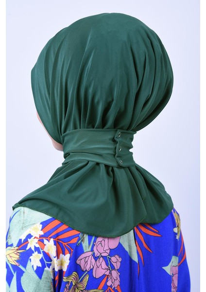 Belifanti Collection Kadın Tesettür Çıtçıtlı Bone Sandy Hijab Boyunluk Bone Zümrüt Yeşili