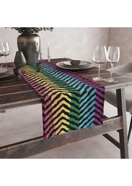 Gökkuşağı Desenli Dijital Baskılı Runner 140X40