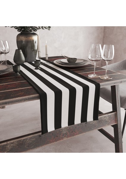 Dik Çizgili Desenli Dijital Baskılı Runner 140X40