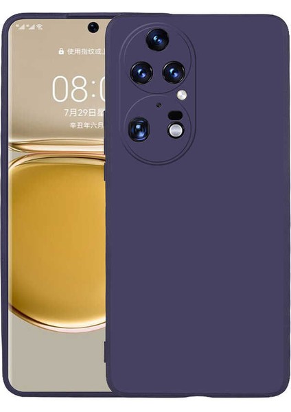Huawei P50 Pro Kılıf Kamera Korumalı Premier Mat Silikon + Full Ekran Koruyucu Lacivert