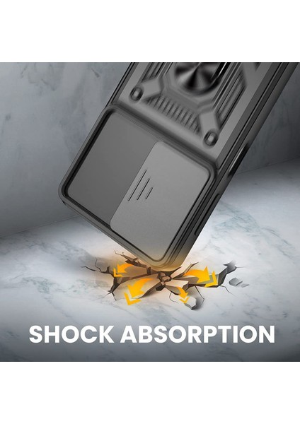 Samsung Galaxy A73 Kılıf Sert Silikon Tank Aramid Sürgülü Vega Yüzüklü Siyah fiyatları