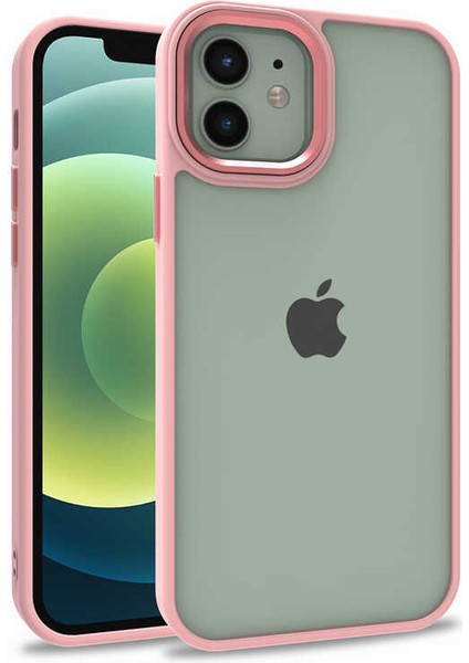 Apple iPhone 12 Kılıf Flora Sert Silikon Arkası Cam Şeffaf Pembe