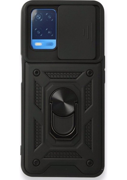 Oppo A54 4g Kılıf Sert Silikon Tank Aramid Sürgülü Vega Yüzüklü Siyah