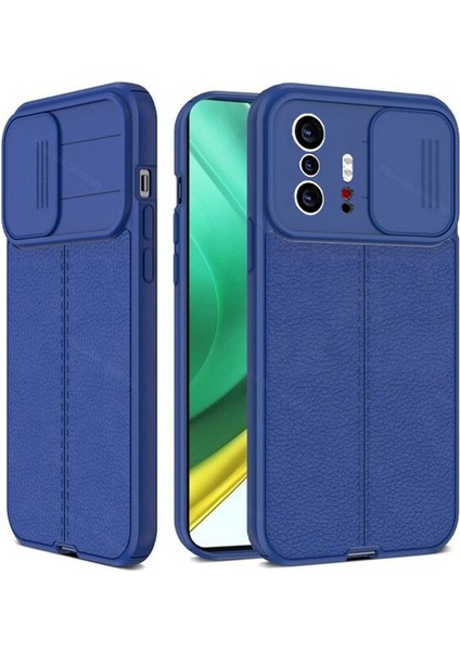 Xiaomi Mi 11T Kılıf Kamera Sürgülü Deri Dokulu Mat Silikon Lacivert