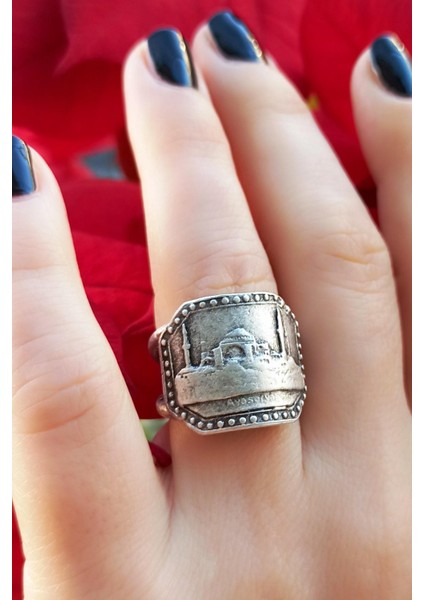 Antik Gümüş Kaplama Ayasofya Hagia Sophia Şekilli El Yapımı Ayarlanabilir Yüzük
