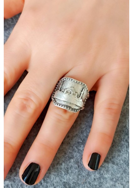 Antik Gümüş Kaplama Ayasofya Hagia Sophia Şekilli El Yapımı Ayarlanabilir Yüzük modelleri