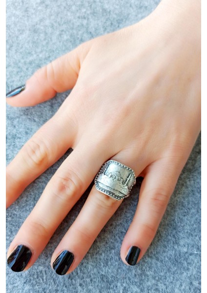 Antik Gümüş Kaplama Ayasofya Hagia Sophia Şekilli El Yapımı Ayarlanabilir Yüzük fırsatları