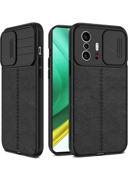 Xiaomi Mi 11T Kılıf Kamera Sürgülü Deri Dokulu Mat Silikon Siyah