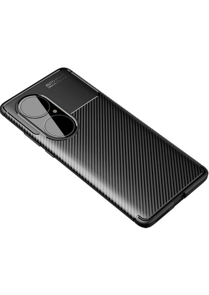 Huawei P50 Pro Kılıf Negro Karbon Silikon Dizayn+Full Ekran Koruyucu Siyah modelleri