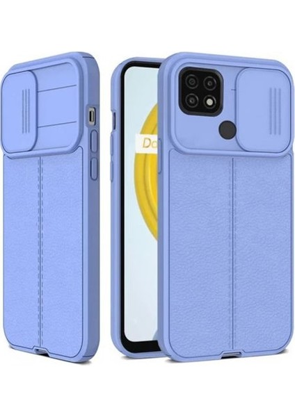 Xiaomi Redmi 9c Kılıf Kamera Sürgülü Deri Dokulu Mat Silikon+Nano Glass Koruyucu Mor