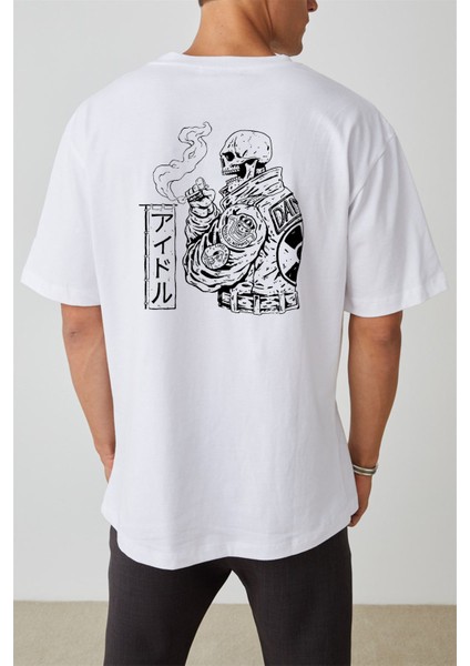 Ünisex Kuru Kafa Baskılı Beyaz Oversize Tshirt