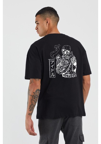 Ünisex Kuru Kafa Baskılı Siyah Oversize Tshirt modelleri