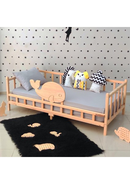 Premium Balina Montessori Yatak Doğal Çam Çocuk Karyola