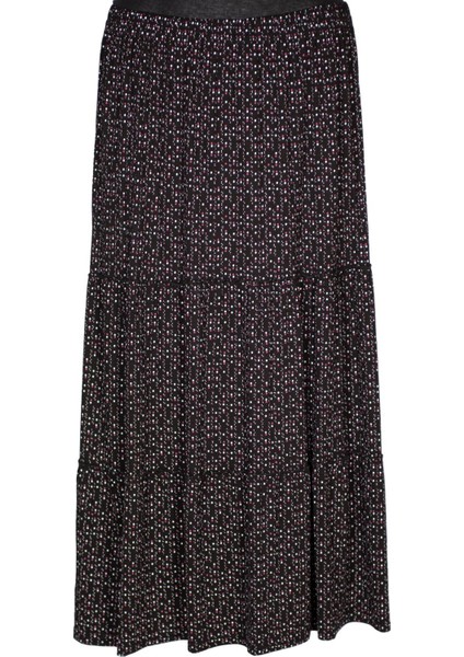 Kadın Nursel Lastikli 3 Kat Fuşya Puanlı Etek Siyah