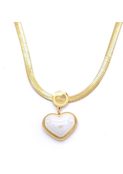 Kadın İtalyan Zincirli Sedef Taşlı Çelik Kolye