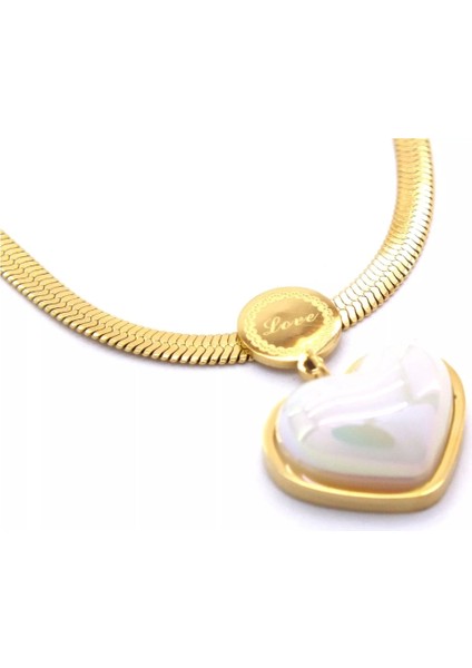 Kadın İtalyan Zincirli Sedef Taşlı Çelik Kolye fiyatları