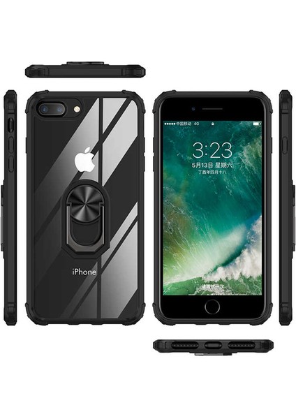 Iphone 8 Plus Tam Korumalı Yüzüklü Renkli Kenarlı Manyetik Mola Kılıf