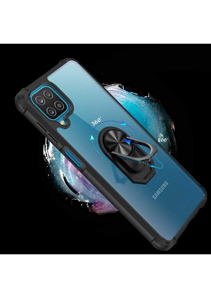 Samsung Galaxy M12 Tam Korumalı Yüzüklü Renkli Kenarlı Manyetik Mola Kılıf