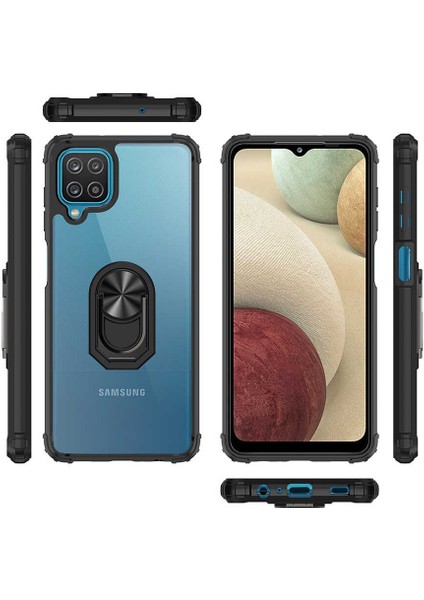Samsung Galaxy M12 Tam Korumalı Yüzüklü Renkli Kenarlı Manyetik Mola Kılıf