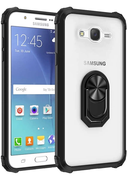 Samsung Galaxy J7 2015 Tam Korumalı Yüzüklü Renkli Kenarlı Manyetik Mola Kılıf