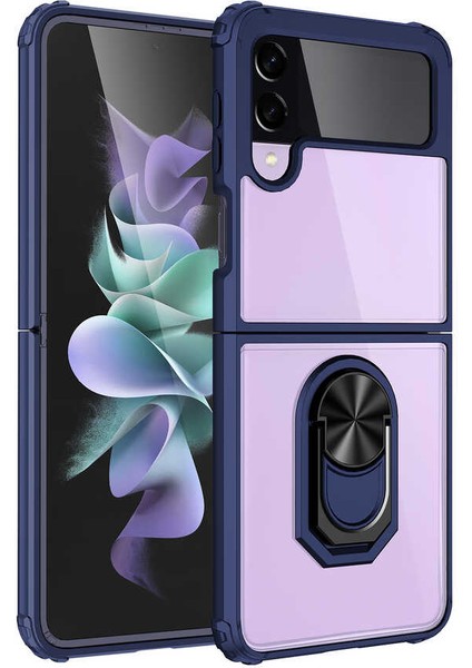 Samsung Galaxy Z Flip 3 Tam Korumalı Yüzüklü Renkli Kenarlı Manyetik Mola Kılıf