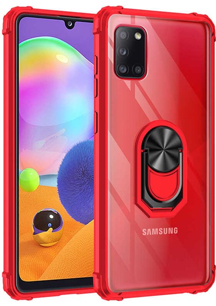 Samsung Galaxy A31 Tam Korumalı Yüzüklü Renkli Kenarlı Manyetik Mola Kılıf