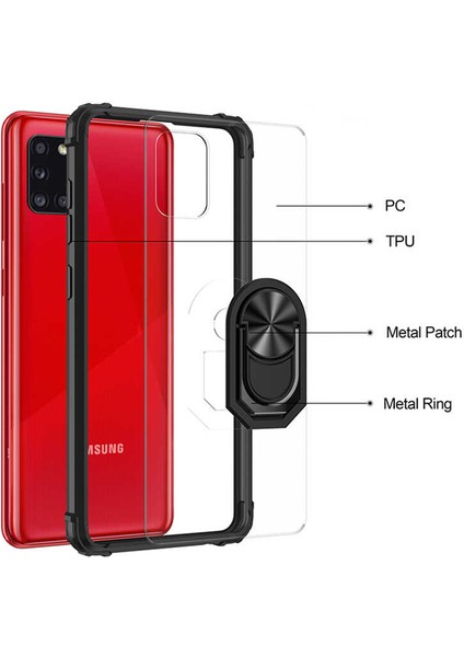Samsung Galaxy A31 Tam Korumalı Yüzüklü Renkli Kenarlı Manyetik Mola Kılıf