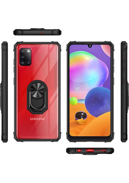 Samsung Galaxy A31 Tam Korumalı Yüzüklü Renkli Kenarlı Manyetik Mola Kılıf