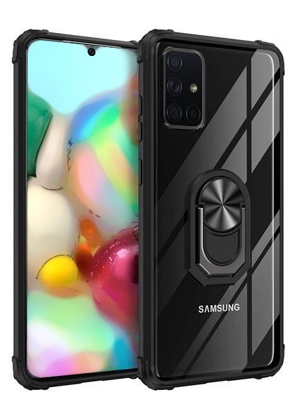 Samsung Galaxy A51 Tam Korumalı Yüzüklü Renkli Kenarlı Manyetik Mola Kılıf