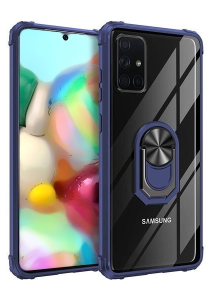 Samsung Galaxy A51 Tam Korumalı Yüzüklü Renkli Kenarlı Manyetik Mola Kılıf