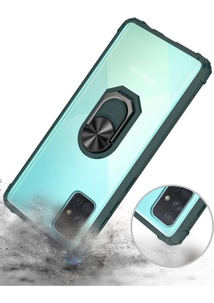 Samsung Galaxy A51 Tam Korumalı Yüzüklü Renkli Kenarlı Manyetik Mola Kılıf