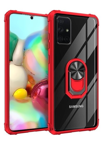 Samsung Galaxy A71 Tam Korumalı Yüzüklü Renkli Kenarlı Manyetik Mola Kılıf