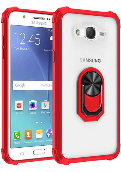 Samsung Galaxy J7 2015 Tam Korumalı Yüzüklü Renkli Kenarlı Manyetik Mola Kılıf