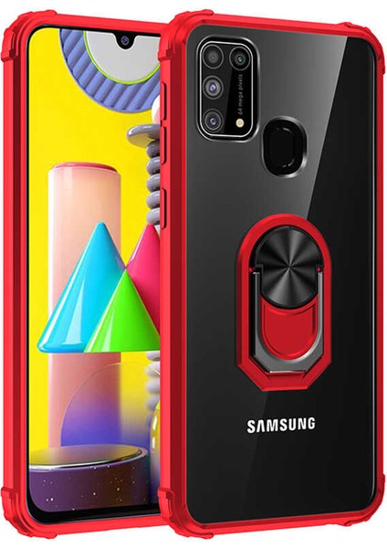 Samsung Galaxy M31 Tam Korumalı Yüzüklü Renkli Kenarlı Manyetik Mola Kılıf