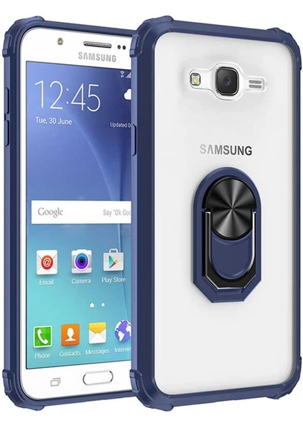 Samsung Galaxy J7 2015 Tam Korumalı Yüzüklü Renkli Kenarlı Manyetik Mola Kılıf