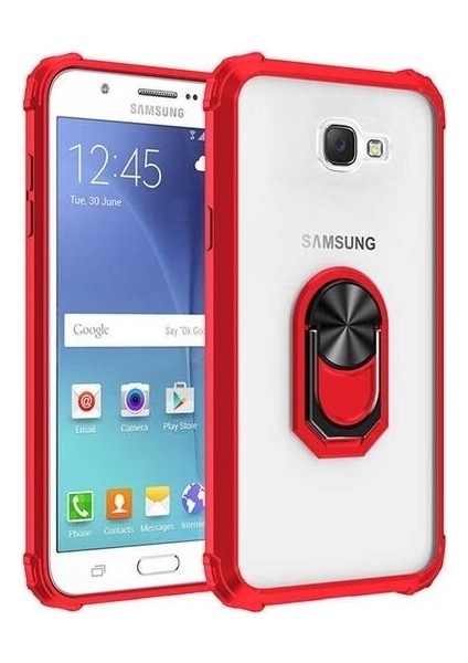 Samsung Galaxy J7 Prime 2 Tam Korumalı Yüzüklü Renkli Kenarlı Manyetik Mola Kılıf