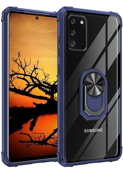 Samsung Galaxy Note 20 Tam Korumalı Yüzüklü Renkli Kenarlı Manyetik Mola Kılıf Ekran Koruyucu