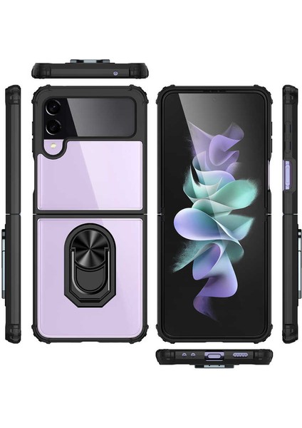 Samsung Galaxy Z Flip 3 Tam Korumalı Yüzüklü Renkli Kenarlı Manyetik Mola Kılıf Ekran Koruyucu fiyatları