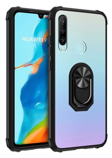 Huawei P30 Lite Tam Korumalı Yüzüklü Renkli Kenarlı Manyetik Mola Kılıf