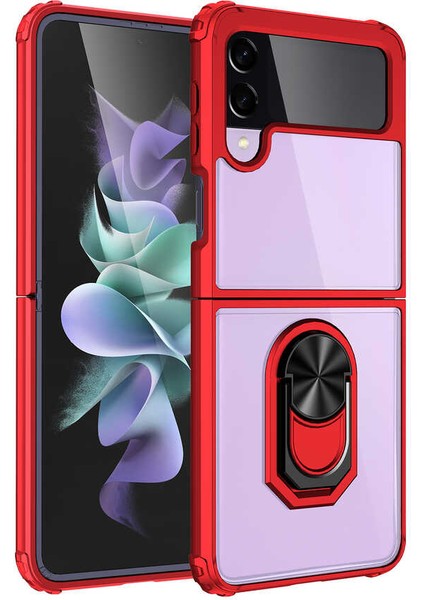 Samsung Galaxy Z Flip 3 Tam Korumalı Yüzüklü Renkli Kenarlı Manyetik Mola Kılıf