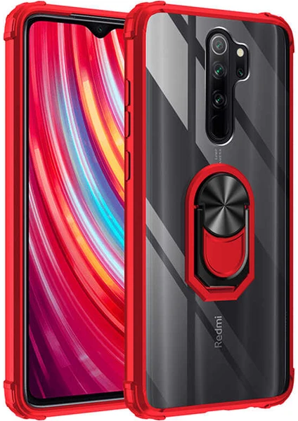 Xiaomi Redmi Note 8 Pro Tam Korumalı Yüzüklü Renkli Kenarlı Manyetik Mola Kılıf Ekran Koruyucu