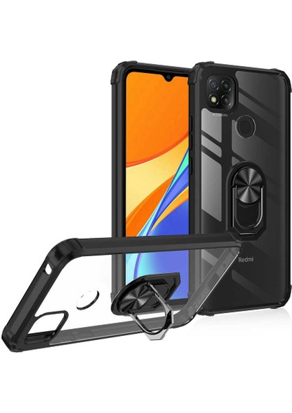 Xiaomi Redmi 9c Tam Korumalı Yüzüklü Renkli Kenarlı Manyetik Mola Kılıf Kırılmaz Ekran Koruyucu