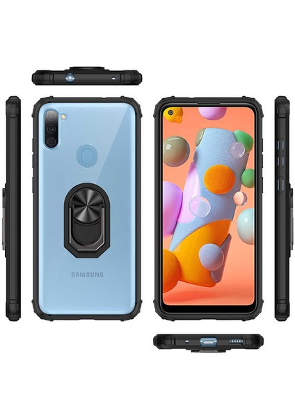 Samsung Galaxy M11 Tam Korumalı Yüzüklü Renkli Kenarlı Manyetik Mola Kılıf Ekran Koruyucu modelleri